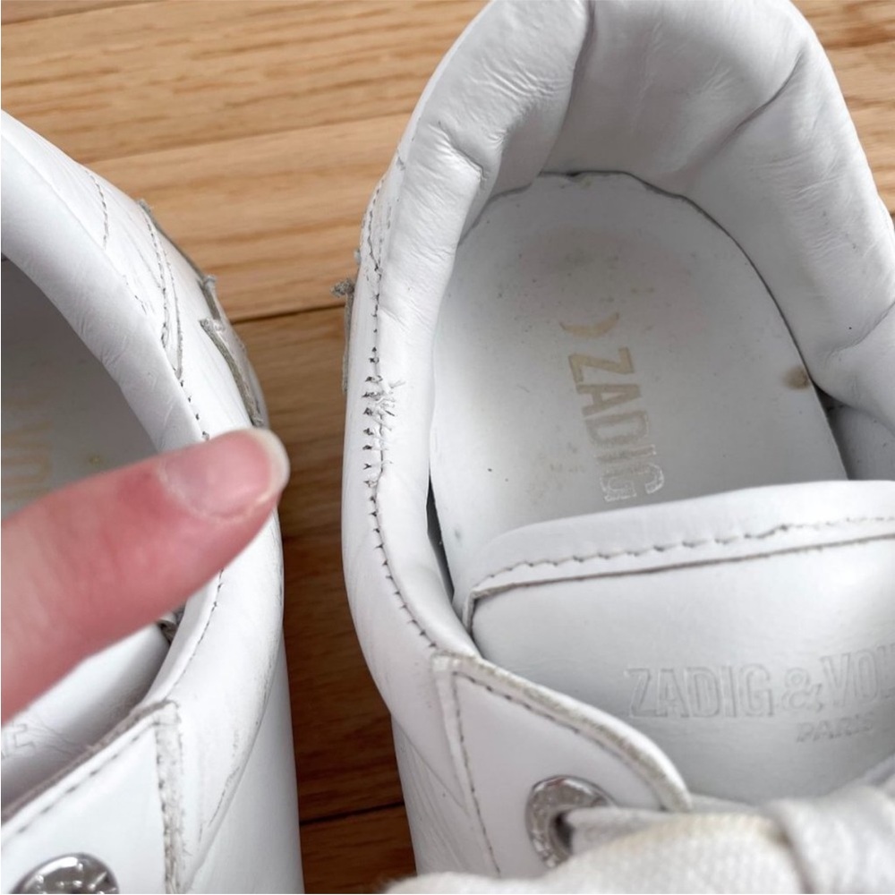 Zadig & Voltaire Stars Leather Sneakers Size 9 (40) White Distressed - Picture 9 of 9